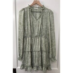 Mine Women's Green Snake Print Ruffle Tiered Long Sleeve Dress Size L